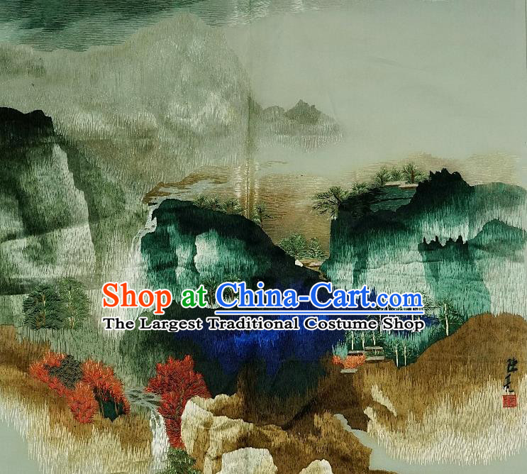 Traditional Chinese Embroidered Mountain View Decorative Painting Hand Embroidery Silk Picture Craft