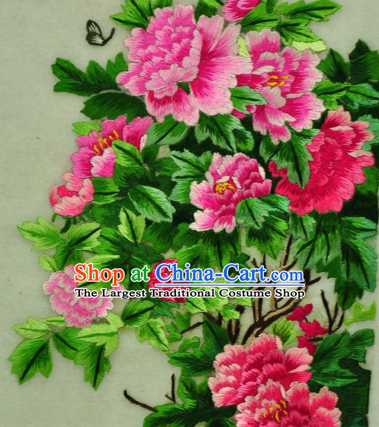 Traditional Chinese Embroidered Peony Butterfly Decorative Painting Hand Embroidery Silk Wall Picture Craft