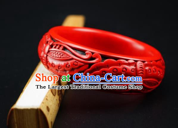 Traditional Chinese Carving Butterfly Lacquerware Bracelet Hand Red Bangle Accessories