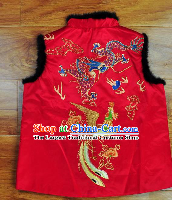 Traditional Chinese Embroidered Red Vest Hand Embroidery Tang Suit Silk Waistcoat for Women