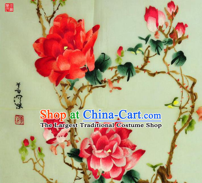 Traditional Chinese Embroidered Peony Flowers Decorative Painting Hand Embroidery Silk Wall Picture Craft