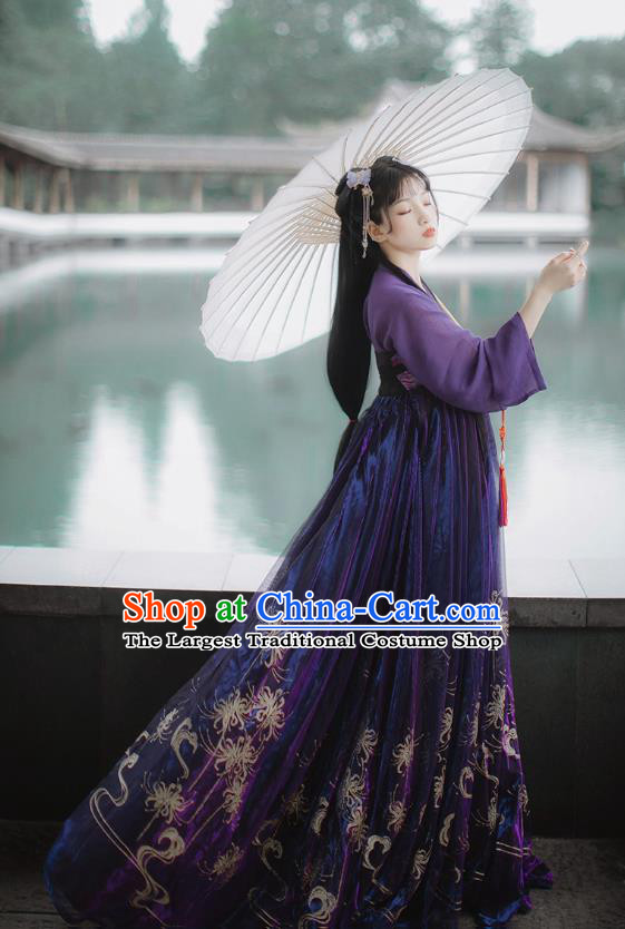 Chinese Tang Dynasty Noble Lady Costumes Traditional Ancient Princess Garment Hanfu Purple Blouse and Dress for Women