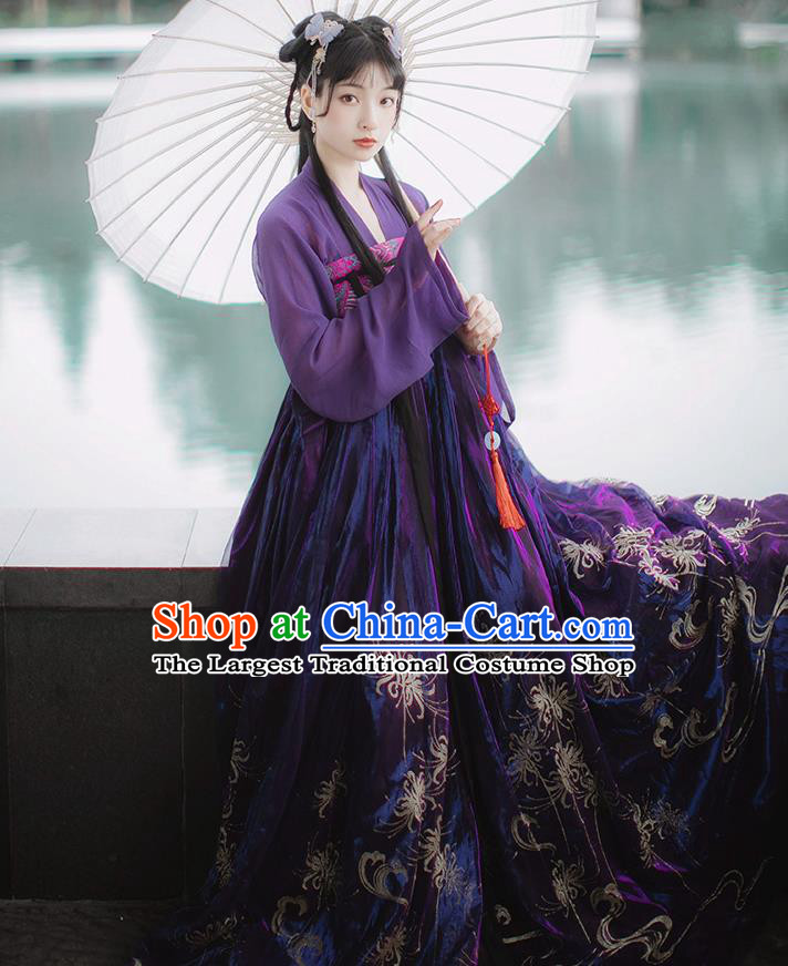 Chinese Tang Dynasty Noble Lady Costumes Traditional Ancient Princess Garment Hanfu Purple Blouse and Dress for Women