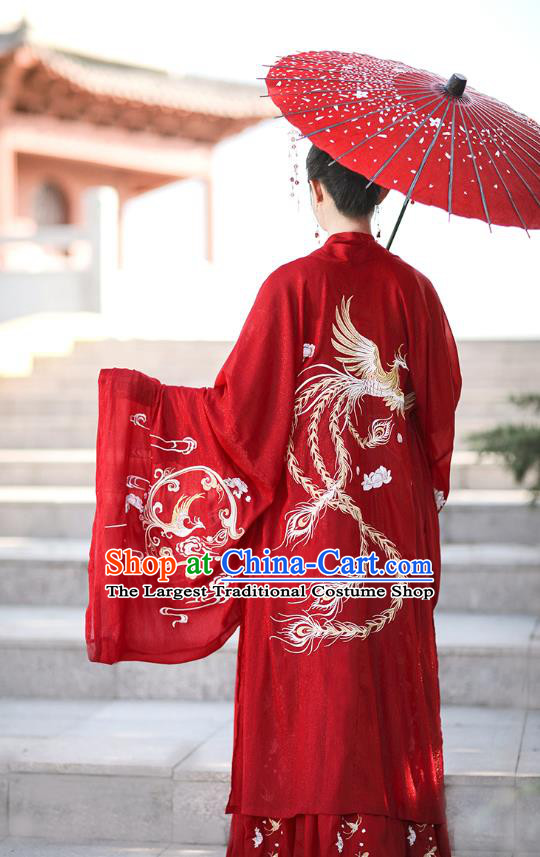Chinese Traditional Wedding Hanfu Tang Dynasty Princess Costumes Ancient Bride Garment Red Cloak Blouse and Skirt Full Set