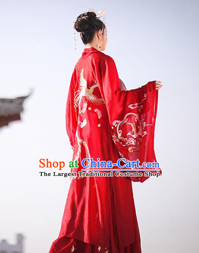 Chinese Traditional Wedding Hanfu Tang Dynasty Princess Costumes Ancient Bride Garment Red Cloak Blouse and Skirt Full Set