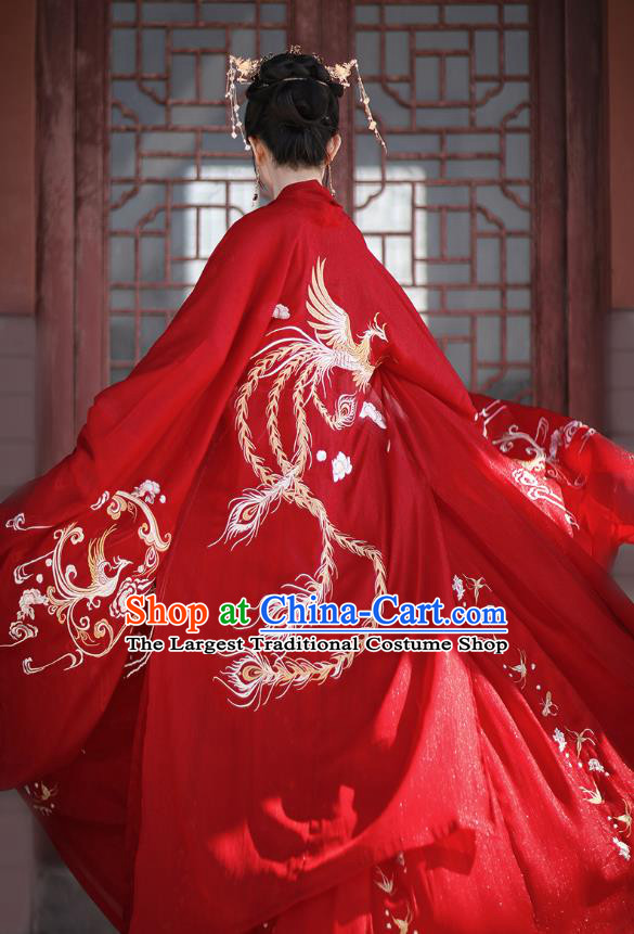 Chinese Traditional Wedding Hanfu Tang Dynasty Princess Costumes Ancient Bride Garment Red Cloak Blouse and Skirt Full Set