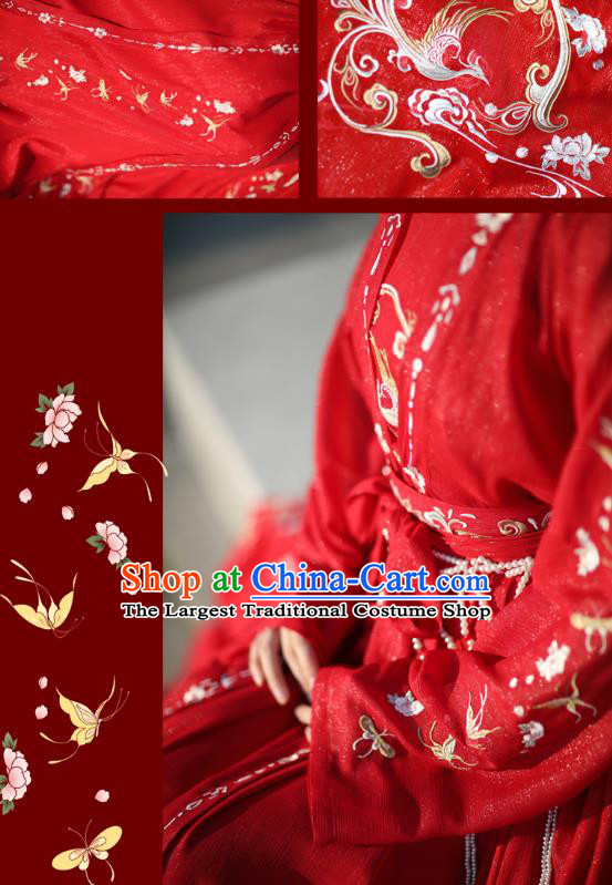 Chinese Traditional Wedding Hanfu Tang Dynasty Princess Costumes Ancient Bride Garment Red Cloak Blouse and Skirt Full Set