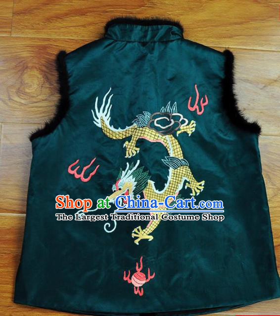 Traditional Chinese Embroidered Dragon Vest Hand Su Embroidery Tang Suit Green Silk Waistcoat for Women