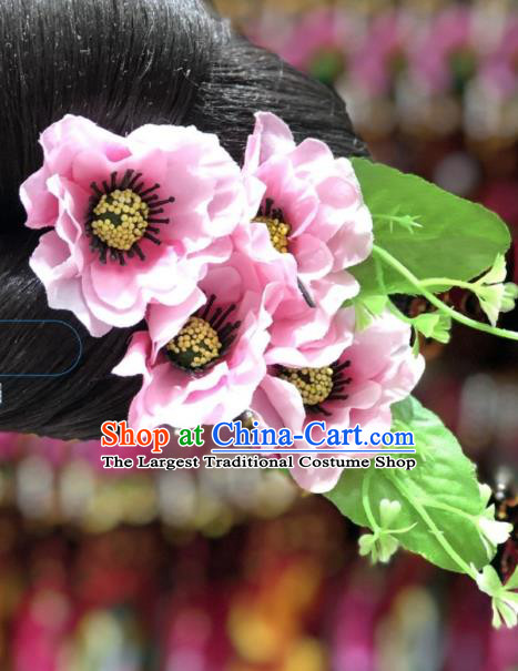 China Minority Nationality Pink Flowers Hair Stick Miao Ethnic Bride Hair Accessories