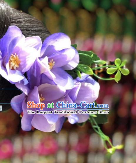China Violet Flowers Hair Stick Miao Ethnic Bride Hair Accessories Minority Nationality Headwear