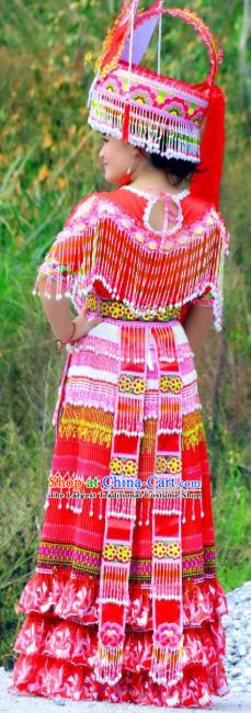 Miao Minority Bride Dresses Women Folk Dance Costume China Miao Ethnic Wedding Apparels and Headdress