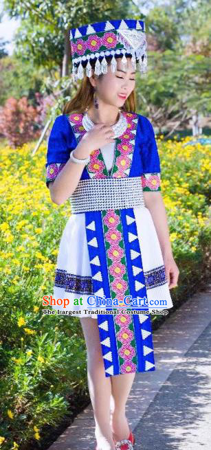 China Yunnan Miao Minority Clothing Ethnic Women Folk Dance Apparels and Hat