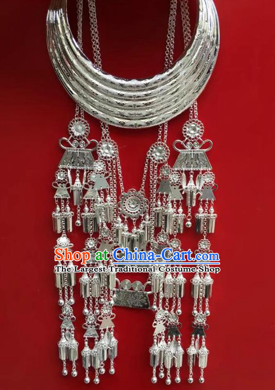 Chinese Miao Nationality Stage Performance Jewelry Accessories Traditional Minority Ethnic Dance Argent Tassel Necklace
