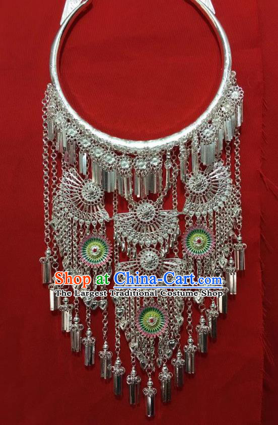 Chinese Yunnan Miao Nationality Folk Dance Accessories Ethnic Women Jewelry Silver Peacock Necklace