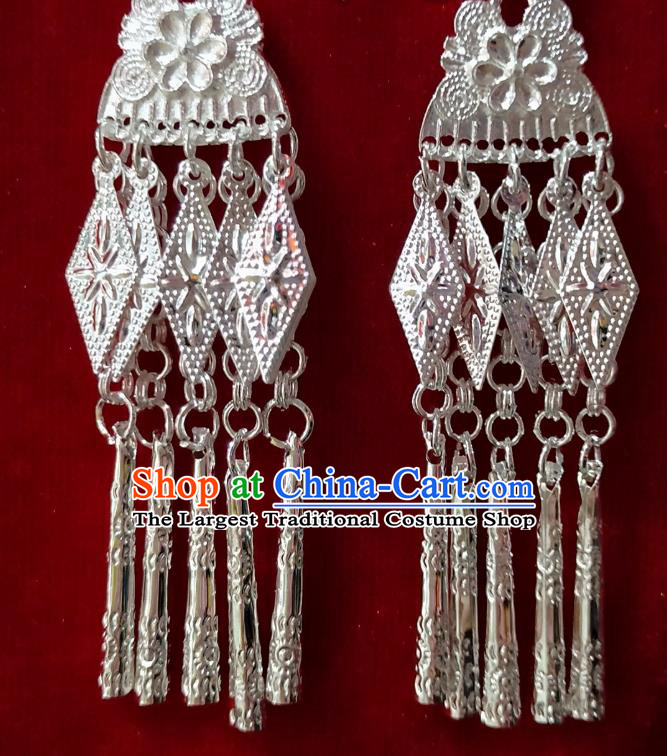 China Guizhou Handmade Miao Ethnic Earrings Hmong Minority Bride Long Tassel Ear Accessories