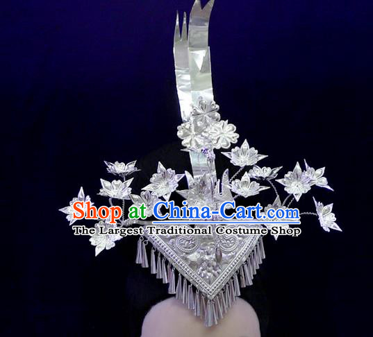 Chinese Miao Ethnic Silver Phoenix Hairpin Quality Nationality Folk Dance Hair Accessories Minority Bride Hair Crown