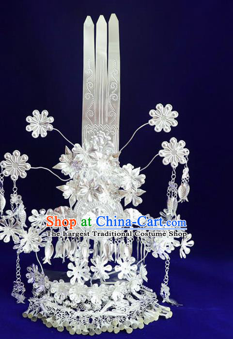 Chinese Minority Bride Argent Phoenix Coronet Miao Ethnic Hair Crown Quality Nationality Wedding Hairpins Hair Accessories Full Set