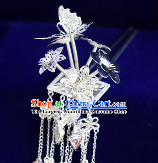 Chinese Miao Nationality Tassel Hairpins Traditional Minority Hair Accessories Ethnic Women Folk Dance Butterfly Hair Stick