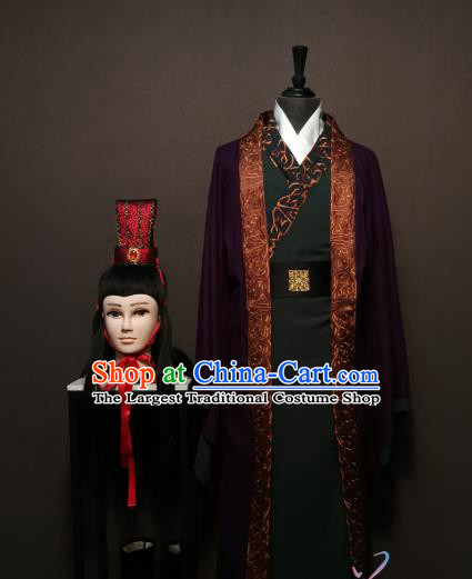 China Ancient Minister Clothing Drama Three Kingdoms Period Advisor Sima Yi Costumes and Headwear