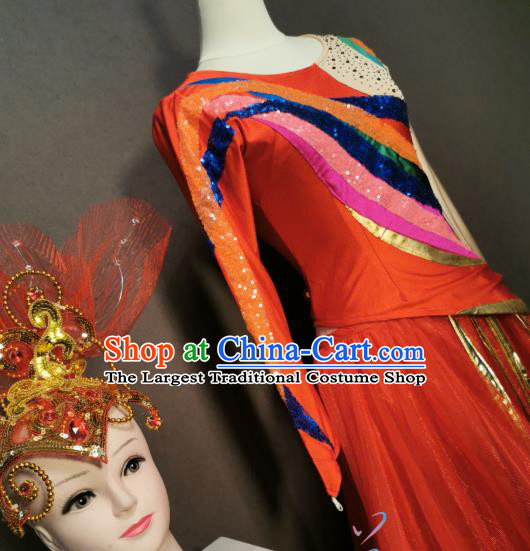 China Classical Dance Costumes Modern Dance Red Dress Spring Festival Gala Opening Dance Clothing and Headwear