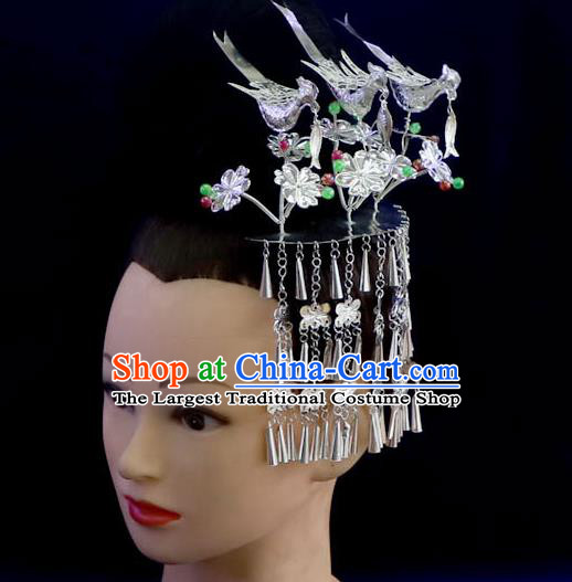 Quality Chinese Ethnic Colorful Beads Hair Stick Miao Nationality Three Birds Hairpins Festival Hair Accessories