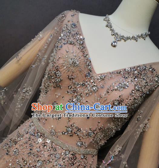 Compere Champagne Bubble Full Dress Annual Meeting Costumes Bride Embroidery Beads Dress Evening Wear