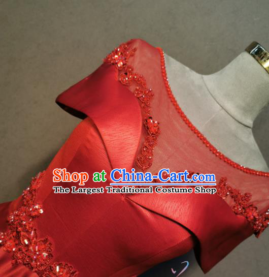 Evening Wear Compere Full Dress Annual Meeting Costumes Bride Toast Red Satin Dress