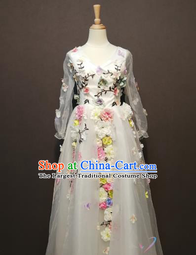 Flower Child Clothing Compere Full Dress Evening Wear Annual Meeting Costumes Bride White Veil Dress