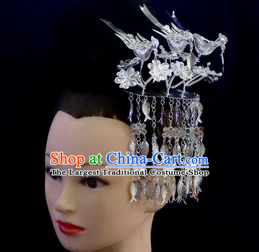 Chinese Ethnic Fish Tassel Hair Stick Miao Nationality Traditional Festival Hair Accessories Three Birds Hairpins