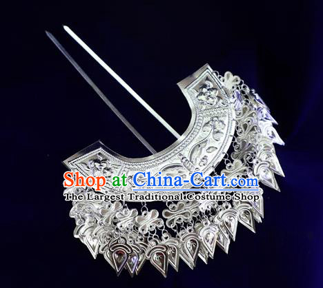Chinese Guizhou Miao Nationality Hairpins Miao Ethnic Hair Comb Women Hair Accessories Carving Butterfly Hair Stick
