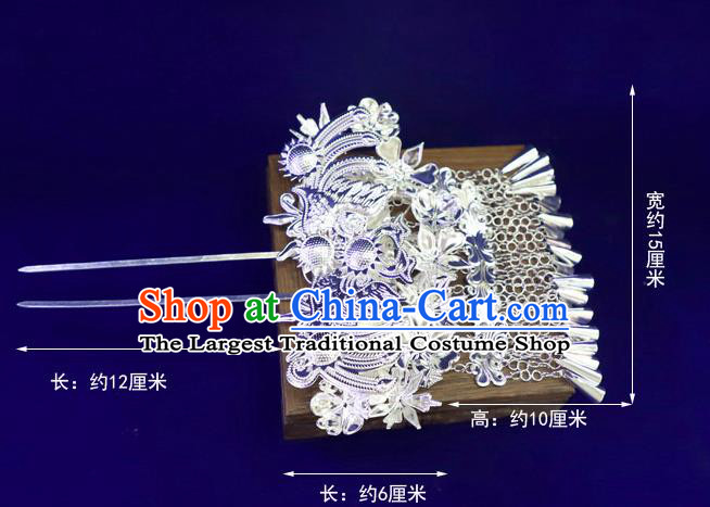 Handmade China Miao Ethnic Argent Hair Stick Guizhou Minority Folk Dance Hair Accessories Nationality Stage Performance Hairpins