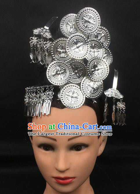China Dong Ethnic Stage Performance Headwear Handmade Minority Nationality Hair Crown and Hairpins Full Set