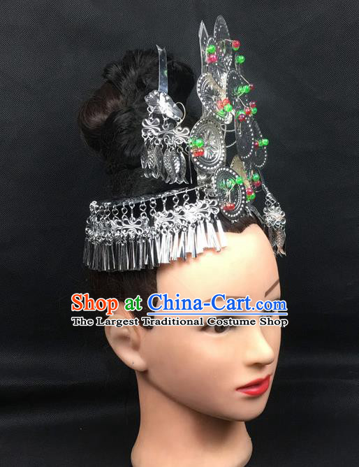 China Handmade Minority Nationality Colorful Beads Hair Crown and Hairpins Dong Ethnic Folk Dance Headpieces