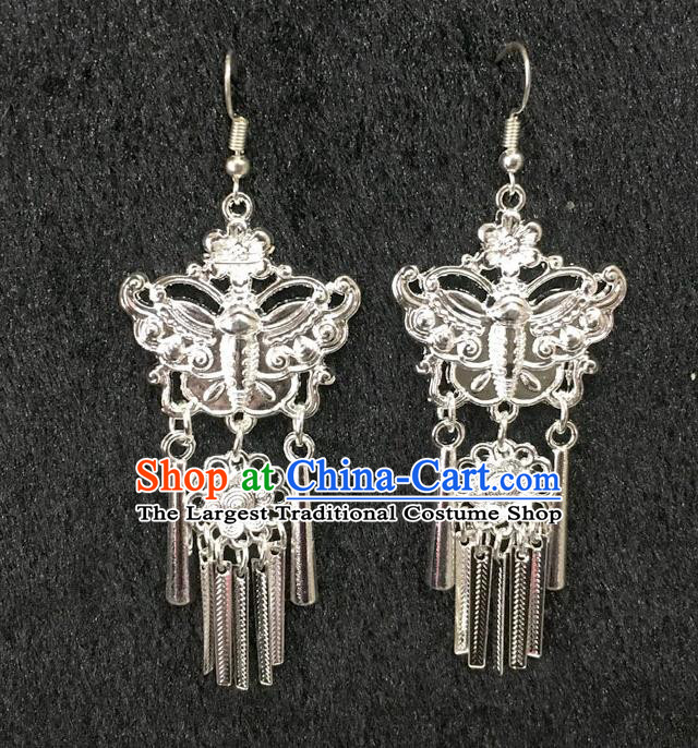 Handmade Carving Butterfly Earrings China Ethnic Women Ear Accessories Miao Minority Nationality Jewelry