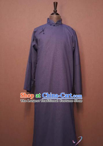 Crosstalk Purple Long Gown Republic of China Teacher Robe Stage Show Costume Spring Festival Gala Men Clothing