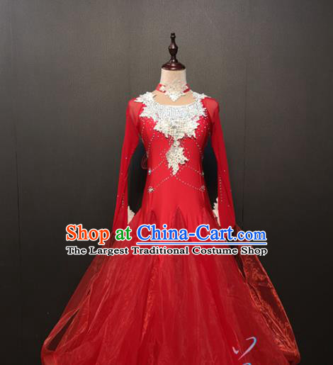 Ballroom Waltz Dance Red Dress Annual Meeting Compere Full Dress Evening Wear Modern Dance Costumes