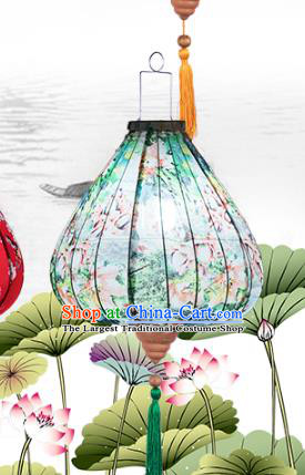 Handmade Chinese Printing Flowers Light Green Palace Lanterns Traditional New Year Lantern Classical Festival Cloth Lamp