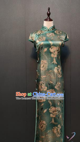 Republic of China Green Silk Cheongsam Drama Performance Clothing Classical Dance Qipao Dress