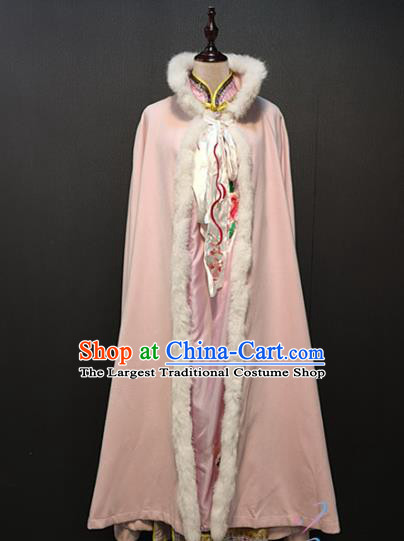 Chinese Ming Dynasty Women Clothing Ancient Noble Lady Winter Pink Wool Cape