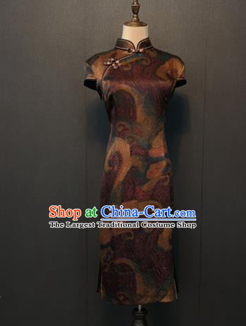 Custom Republic of China Mother Cheongsam China Traditional Women Clothing Shanghai Classical Brown Silk Qipao Dress