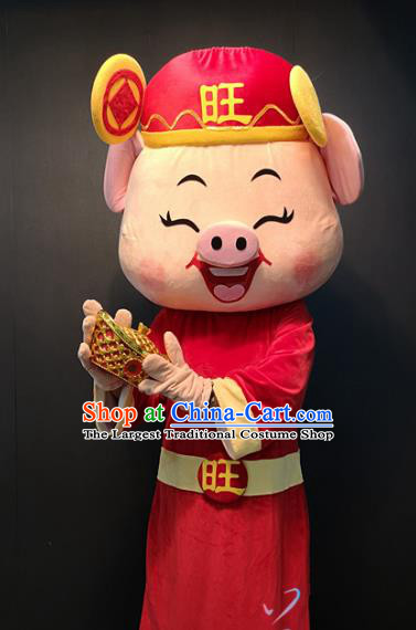 Custom Cosplay God of Wealth Walking Cartoon Costume New Year Stage Performance Clothing Puppet Fortune Pig Apparels and Headwear