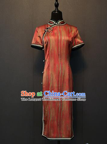 Custom China Shanghai Classical Cheongsam Catwalks Clothing Traditional Red Silk Qipao Dress