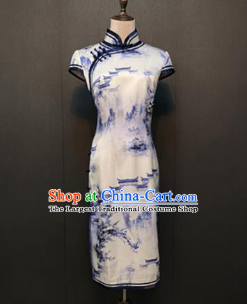 Custom China Traditional Women Clothing White Silk Short Qipao Dress Shanghai Classical Cheongsam