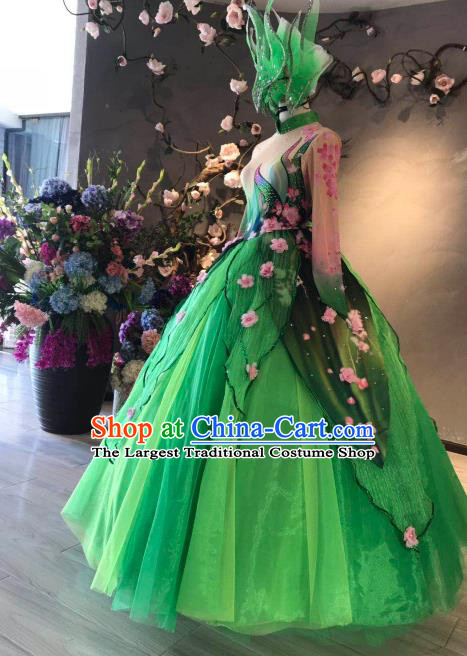 China Chorus Green Veil Dress Traditional Classical Dance Costume Spring Festival Gala Flower Dance Clothing