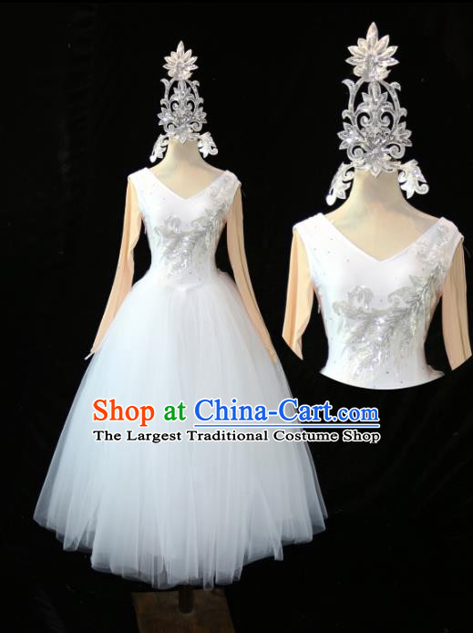 Professional Modern Dance Costume Opening Dance Stage Performance White Veil Dress Ballet Dance Clothing