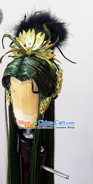 Handmade China Cosplay Royal Prince Wigs Ancient Swordsman BJD Noble Duke Kai Xuan Green Wig Sheath and Hair Accessories