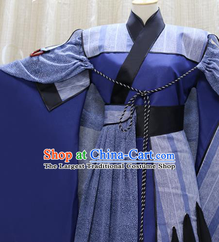 Traditional Cosplay Swordsman Jian Wuji Costumes Custom China Ancient Chivalrous Knight Blue Clothing