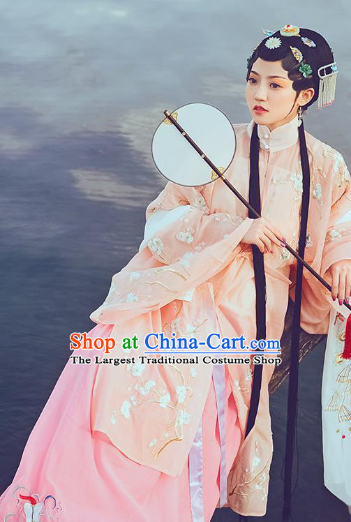 Chinese Ancient Patrician Lady Hanfu Dress Traditional Ming Dynasty Noble Female Costumes and Hair Accessories Full Set