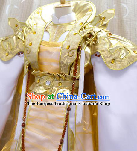 China Cosplay Empress Golden Dress Custom Clothing Traditional Ancient Chivalrous Queen Costumes Full Set