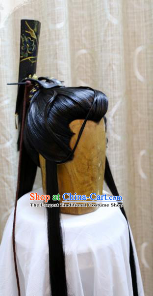 Cosplay Swordsman Jian Feidao Wig Sheath Handmade China Ancient Warrior Black Wigs Style and Hair Accessories